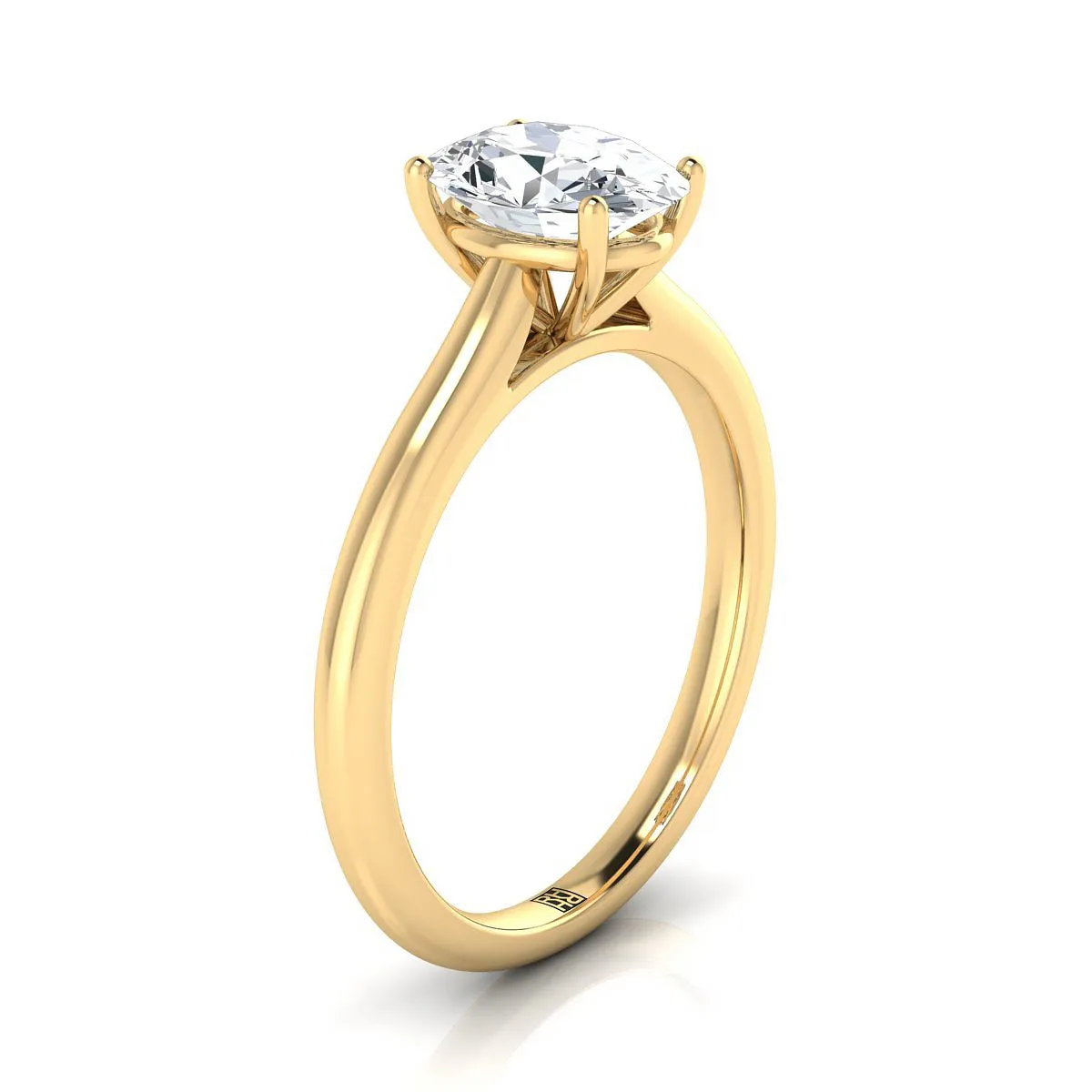 18K Yellow Gold Oval Emerald Pinched Comfort Fit Claw Prong Solitaire Engagement Ring