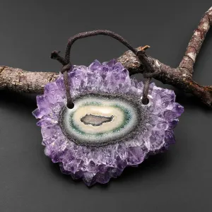2 Hole Pendant Natural Amethyst Stalactite Flower Pendant Flat Slice Freeform One of a Kind P0104