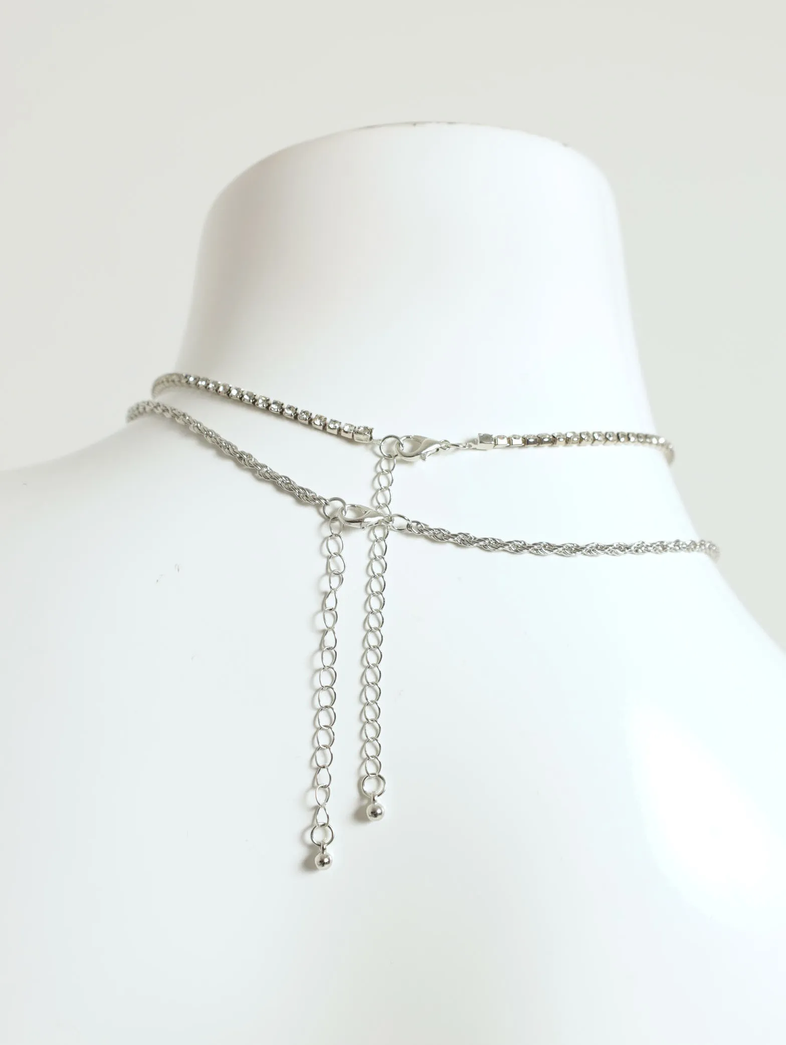 2 Layer Diamante Heart Pendant Statement Necklace