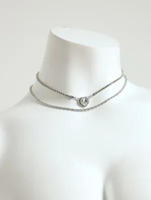 2 Layer Diamante Heart Pendant Statement Necklace