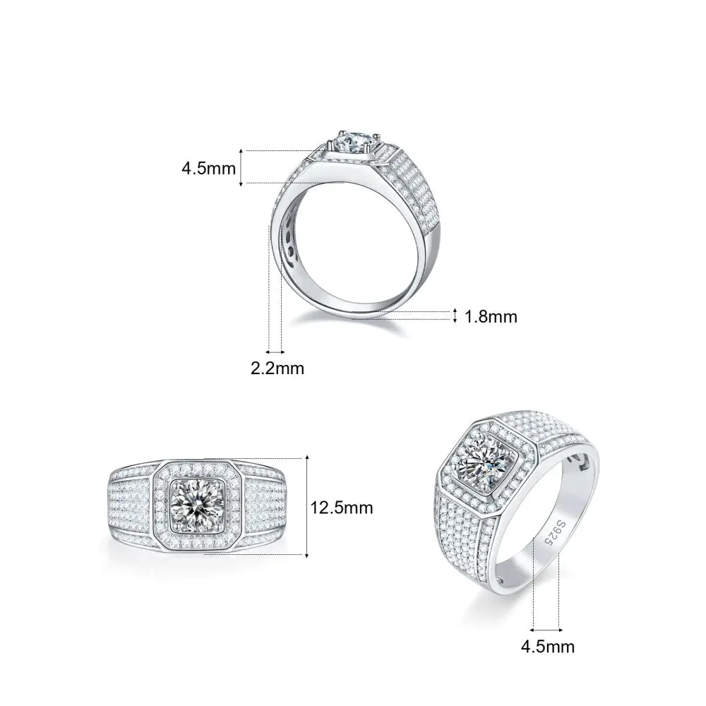3.0 Carats VVS1 Moissanite Diamond Fully Iced Out Men's Ring
