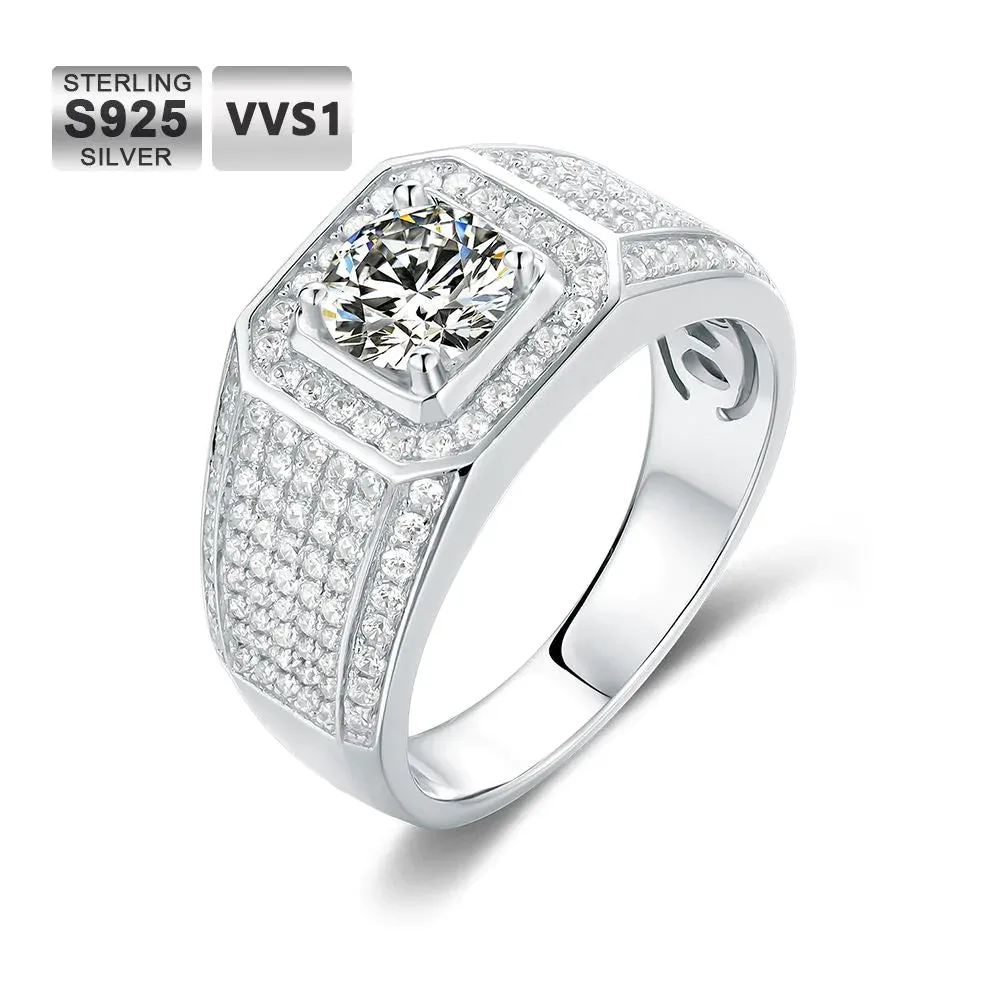 3.0 Carats VVS1 Moissanite Diamond Fully Iced Out Men's Ring