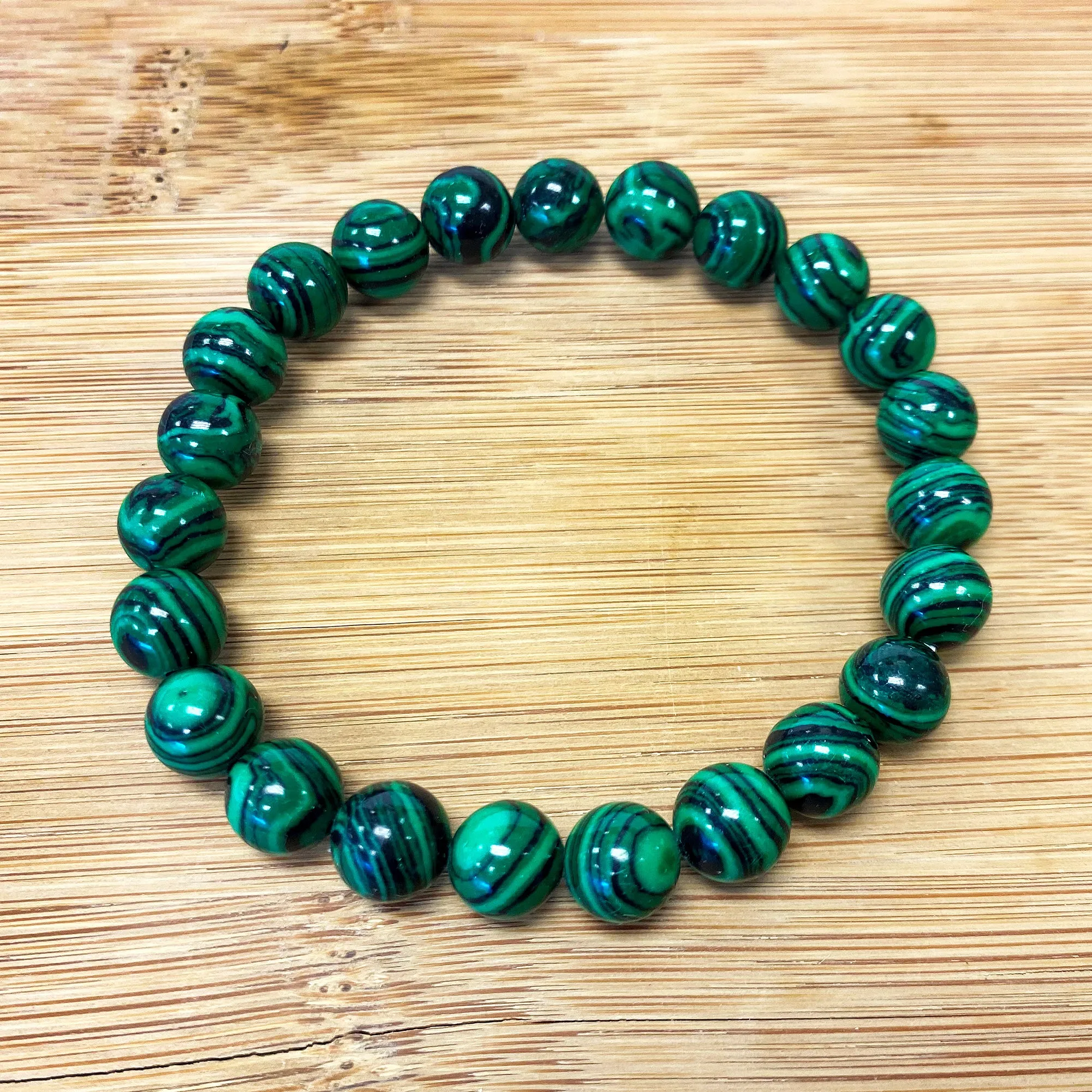 8mm Round Natural Malachite Bead Handmade Stretch Bracelet