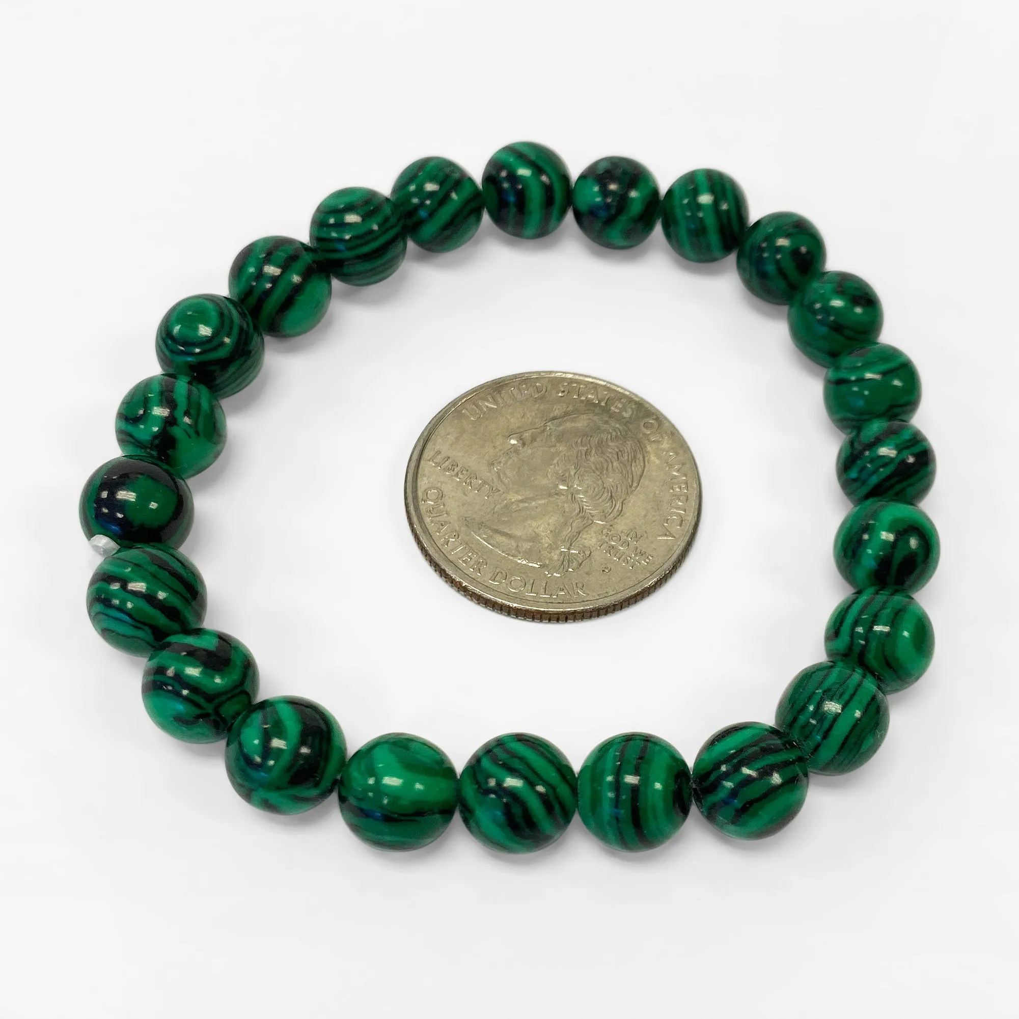 8mm Round Natural Malachite Bead Handmade Stretch Bracelet