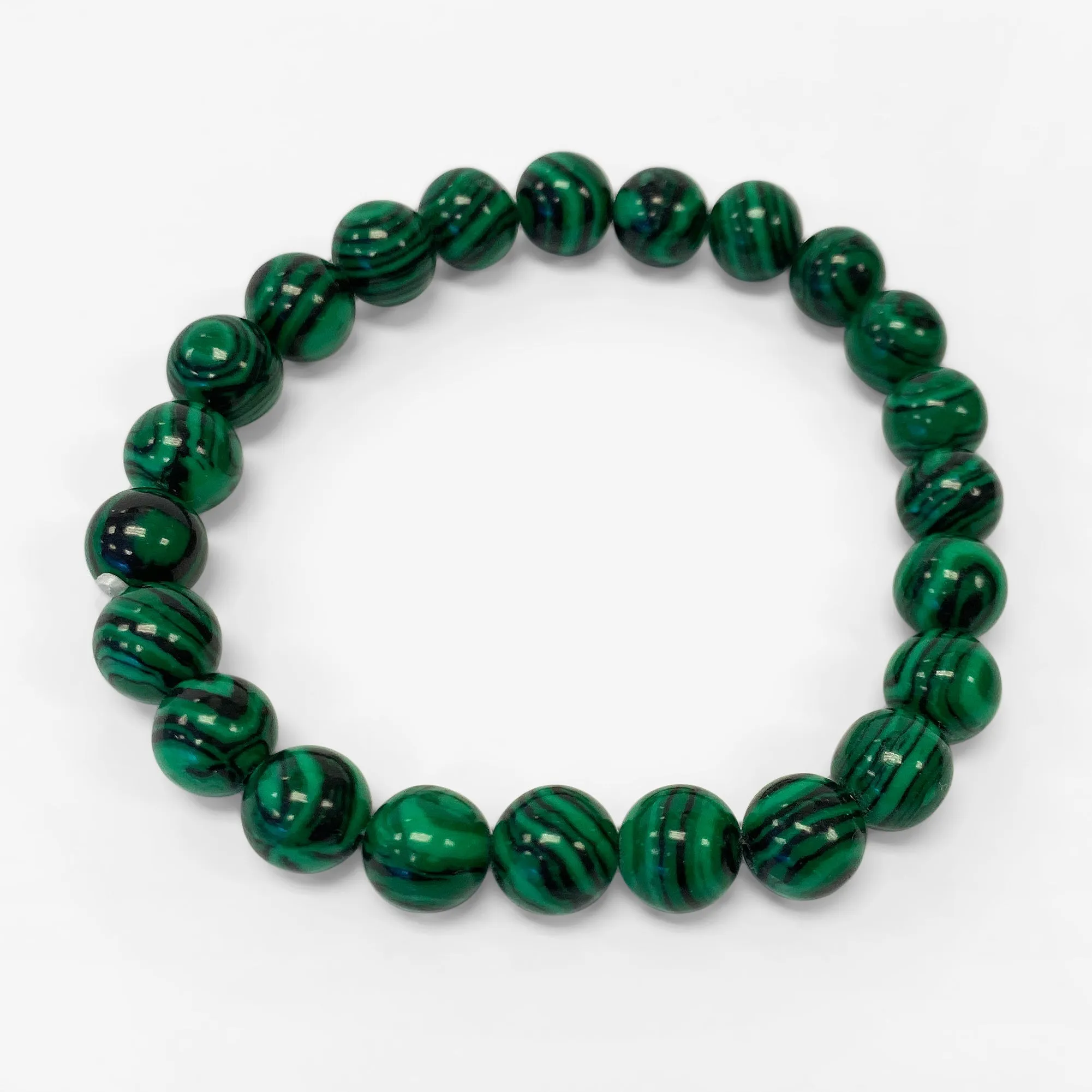 8mm Round Natural Malachite Bead Handmade Stretch Bracelet