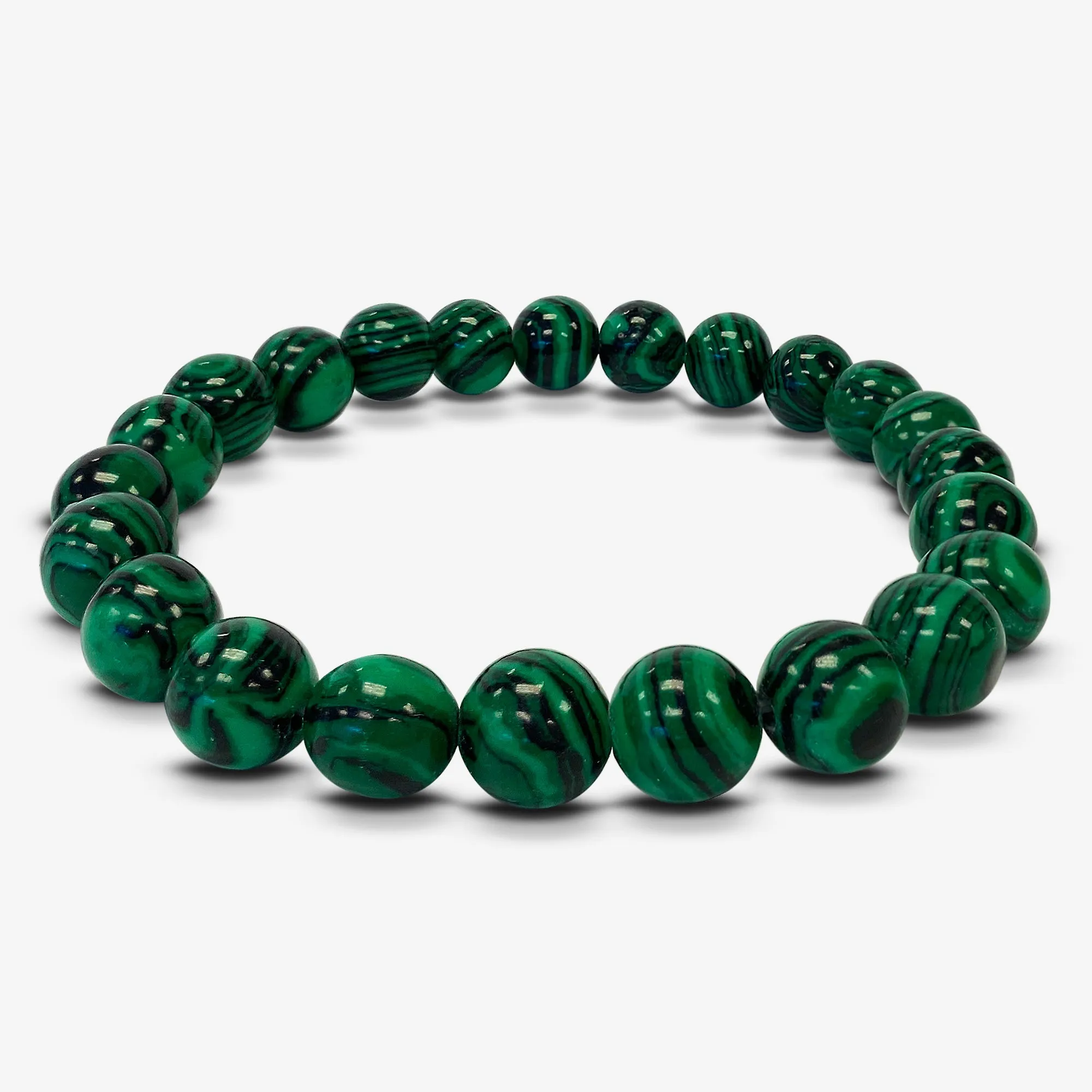 8mm Round Natural Malachite Bead Handmade Stretch Bracelet