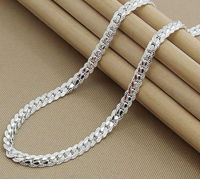 925 Sterling Silver 6 mm Unisex Full Sideways Necklace 18/20/24 Inch