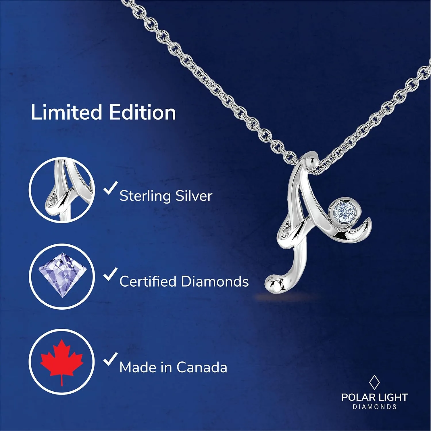 .925 Sterling Silver Diamond Letter Initial Necklace with Canadian Diamonds A-Z Alphabet Series Personalized Pendant Jewelry - 18"