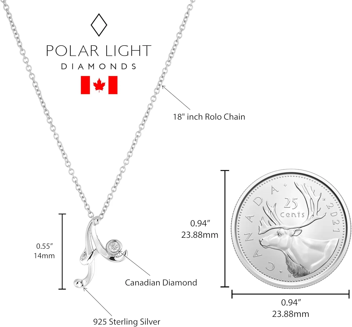 .925 Sterling Silver Diamond Letter Initial Necklace with Canadian Diamonds A-Z Alphabet Series Personalized Pendant Jewelry - 18"