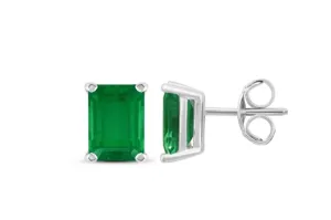 925 Sterling Silver Emerald Cut Gemstone Studs Earrings by Donatello Gian