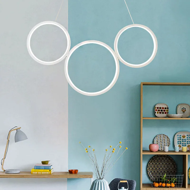 Acrylic Multi Rings Chandelier - Simple Style, 3/5 Lights, White/Coffee - Ideal Kitchen Hanging Light Fixture