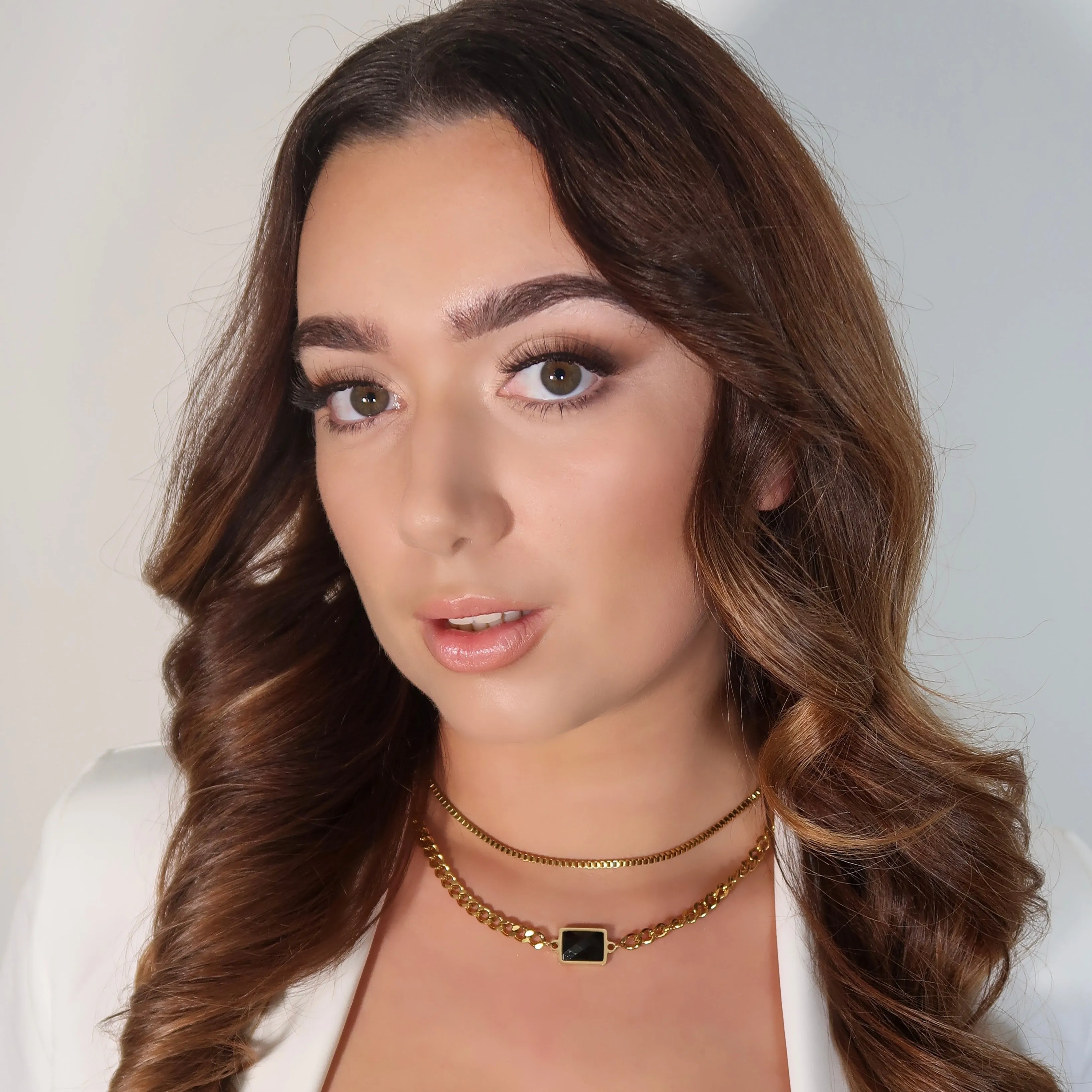 Adaline Onyx Pendant Chain Layered Gold Necklace