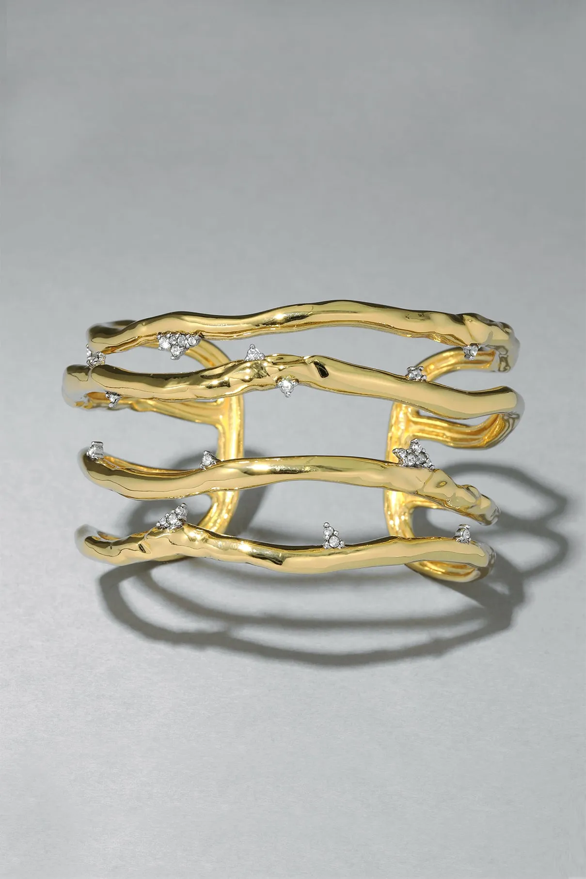 Alexis Bittar Brut Gold Crystal Thorn Orbit Cuff Bracelet