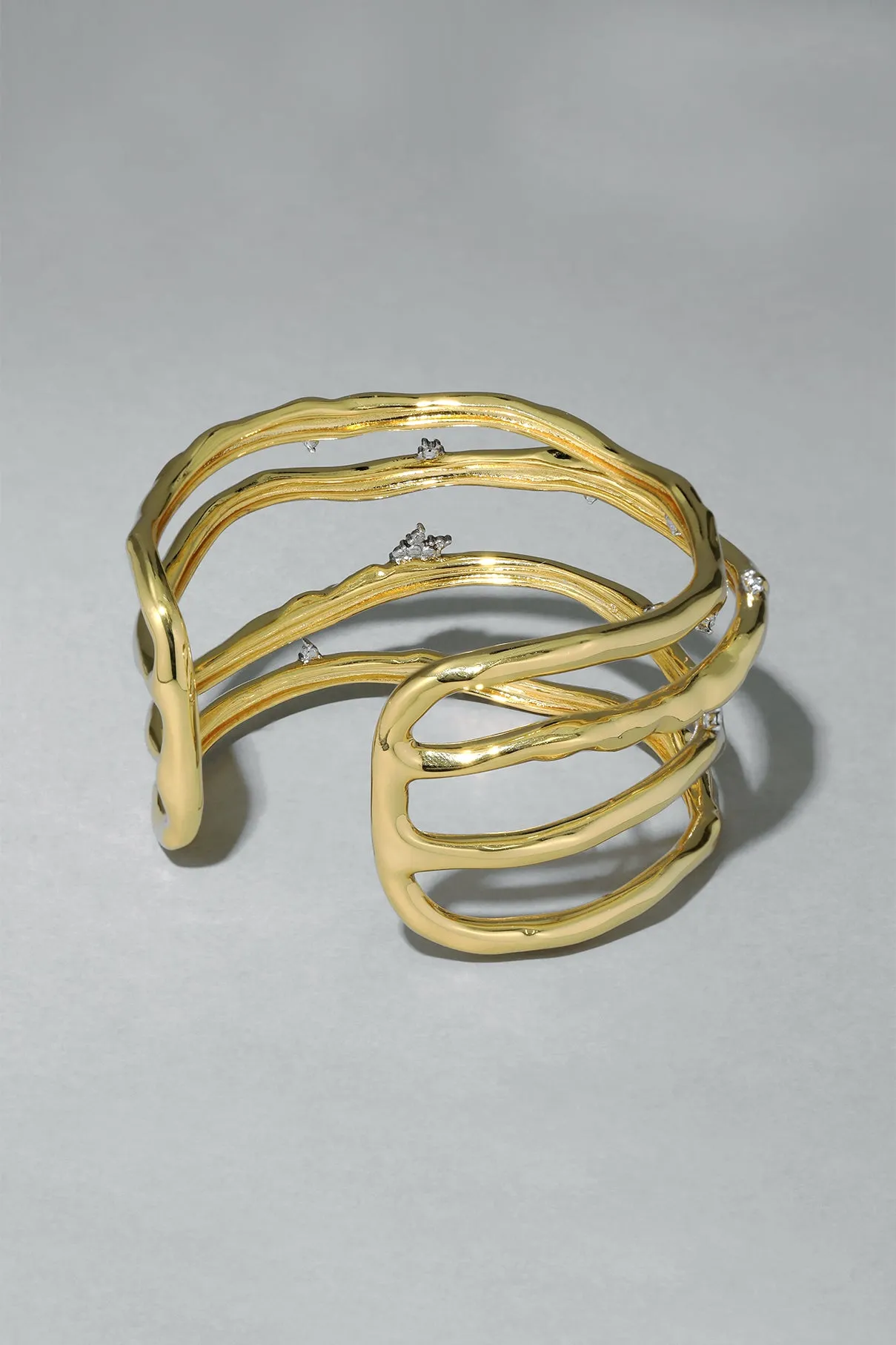 Alexis Bittar Brut Gold Crystal Thorn Orbit Cuff Bracelet
