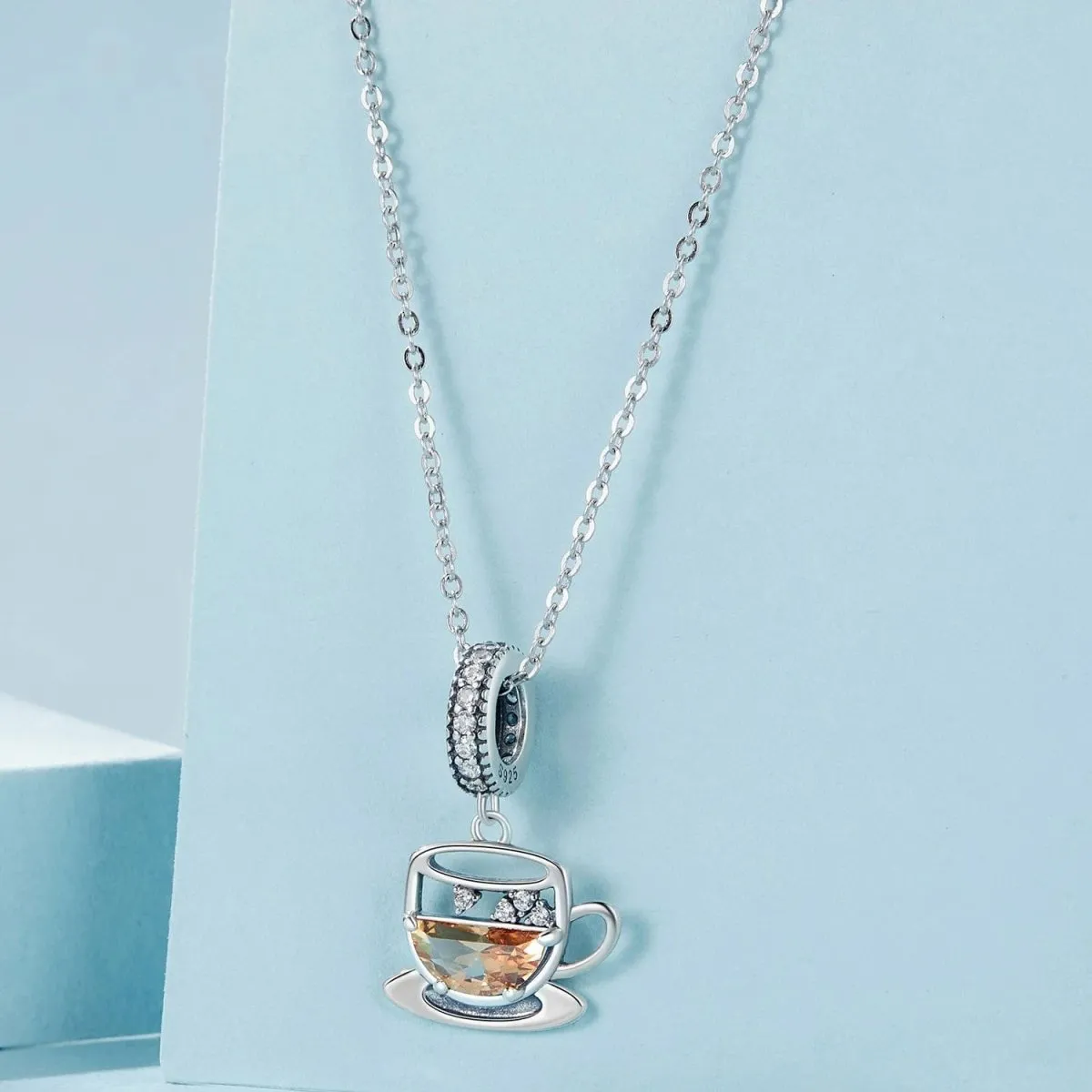 Amber Coffee Cup & Saucer Dangle Charm