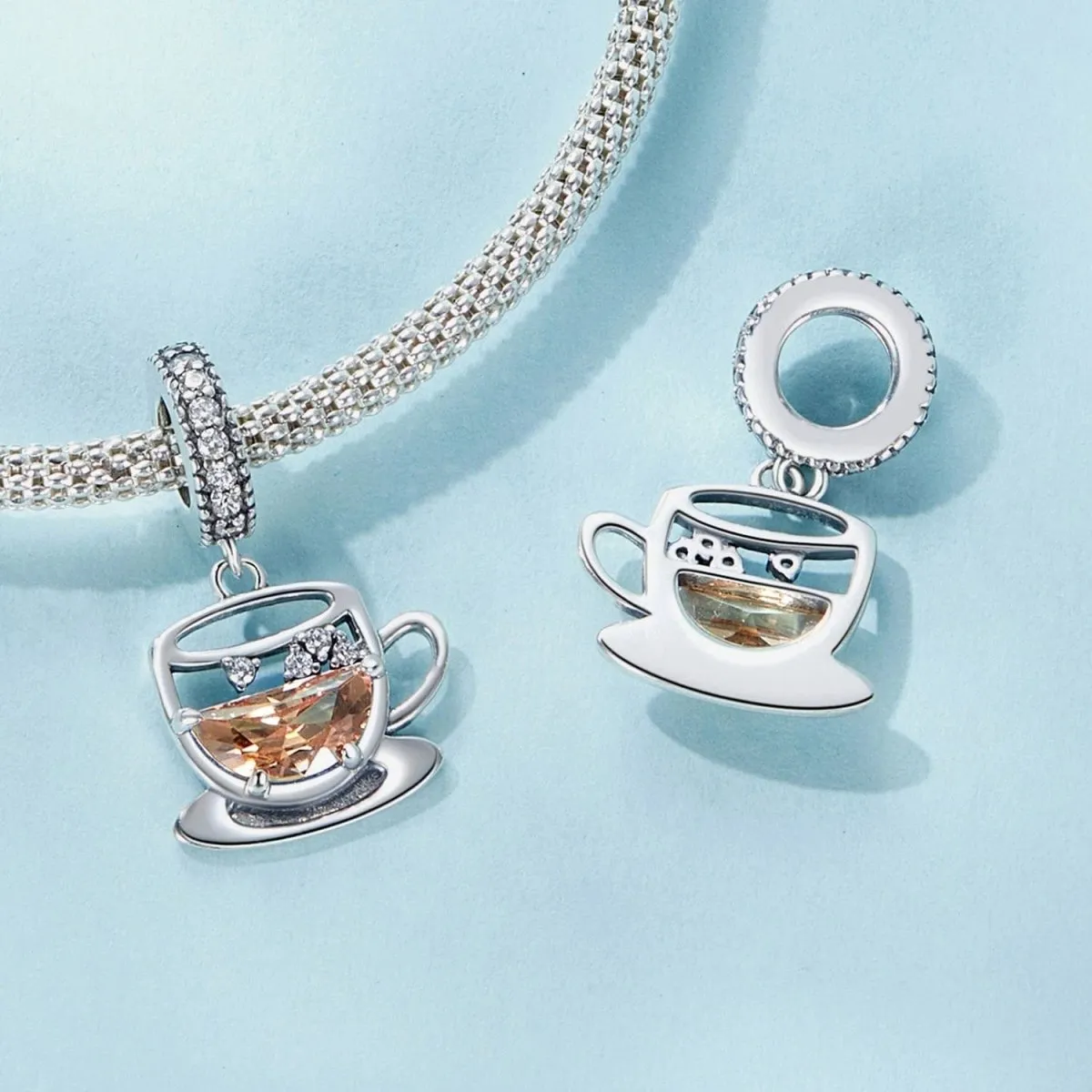 Amber Coffee Cup & Saucer Dangle Charm