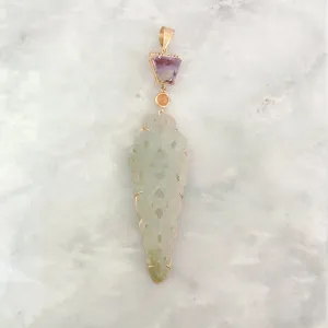 Amethyst, Carnelian & Carved Jade Pendant