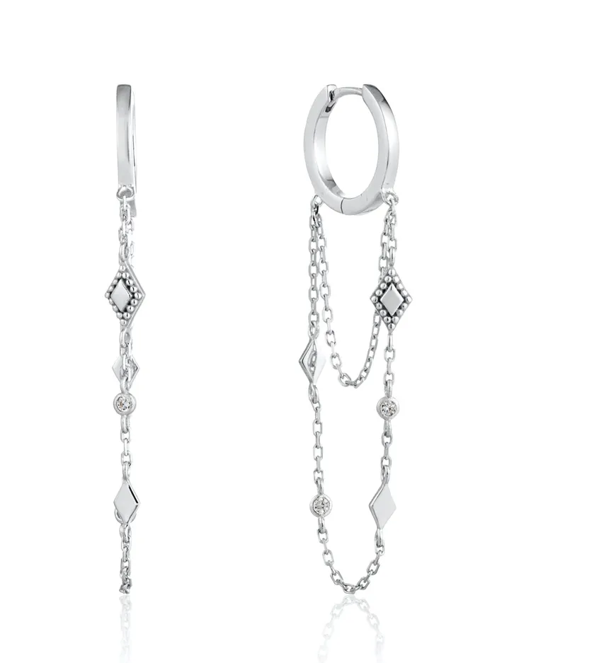 ANIA HAIE- Silver Bohemia Chain Drop Mini Hoops