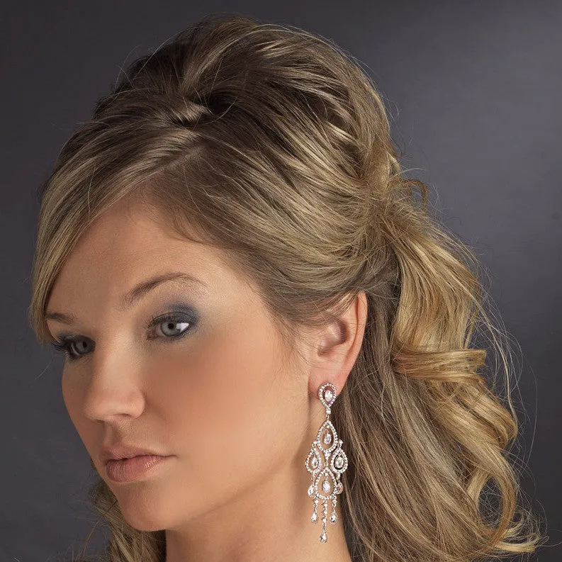 Antique Silver Clear CZ Cystal Chandelier Earring Set 5344