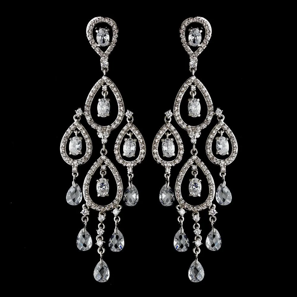 Antique Silver Clear CZ Cystal Chandelier Earring Set 5344