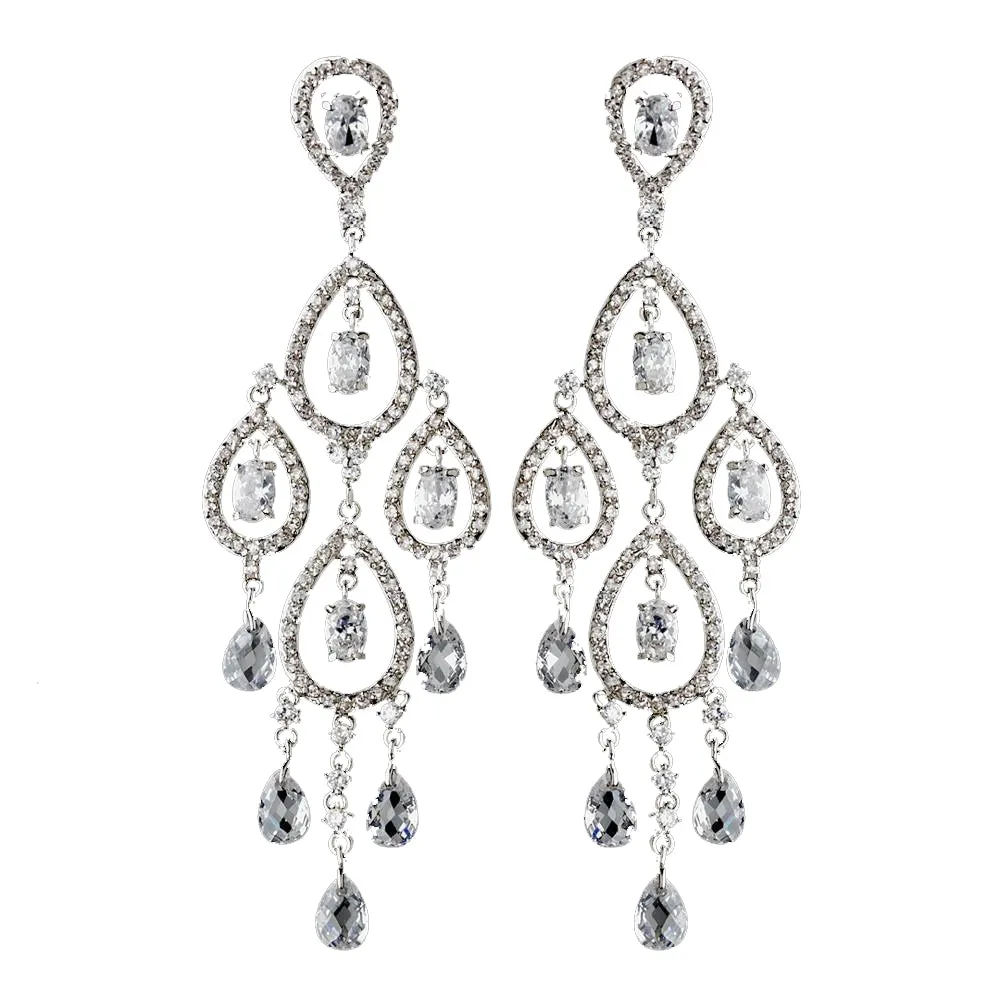 Antique Silver Clear CZ Cystal Chandelier Earring Set 5344