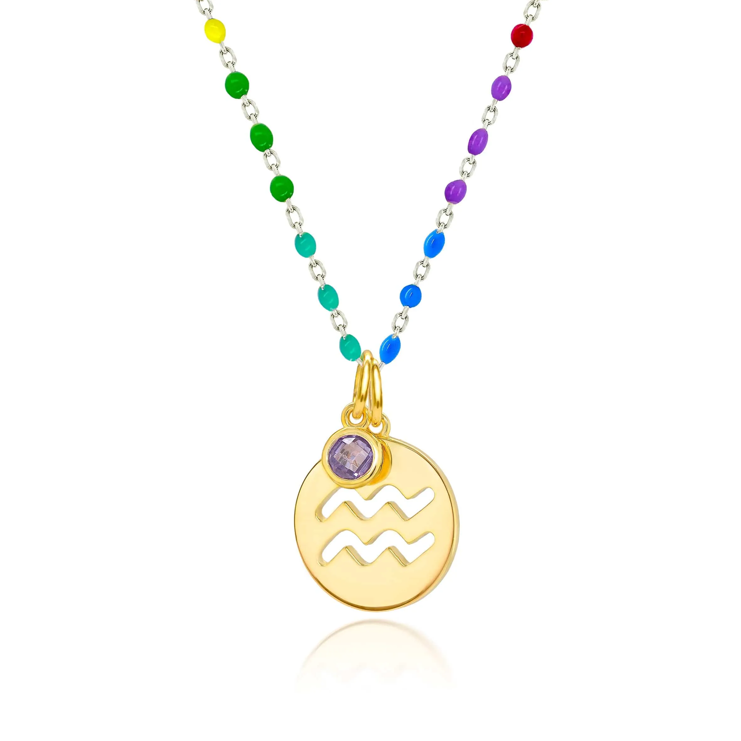 Aquarius Zodiac Enamel Chain Pendant