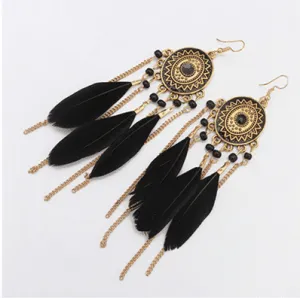 Araadil - Long Boho Feather Earrings by The Nevermore