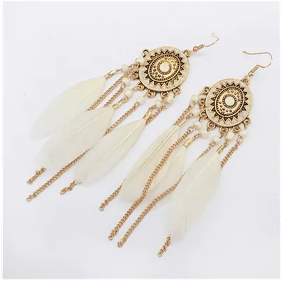 Araadil - Long Boho Feather Earrings by The Nevermore
