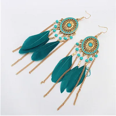 Araadil - Long Boho Feather Earrings by The Nevermore