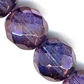 b11-pp-0792-8mm amethyst luminescent firepolish rounds. 8mm. Pkg of 10