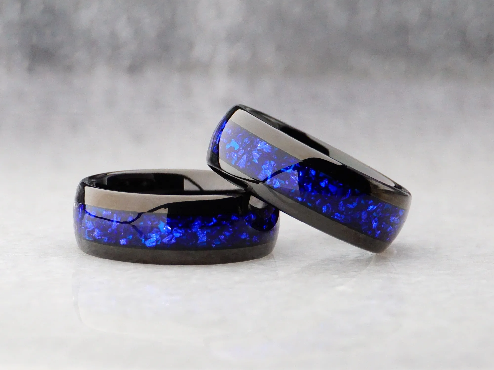 Black Tungsten Ring with Blue Lab-Created Sapphire Inlay - 8MM