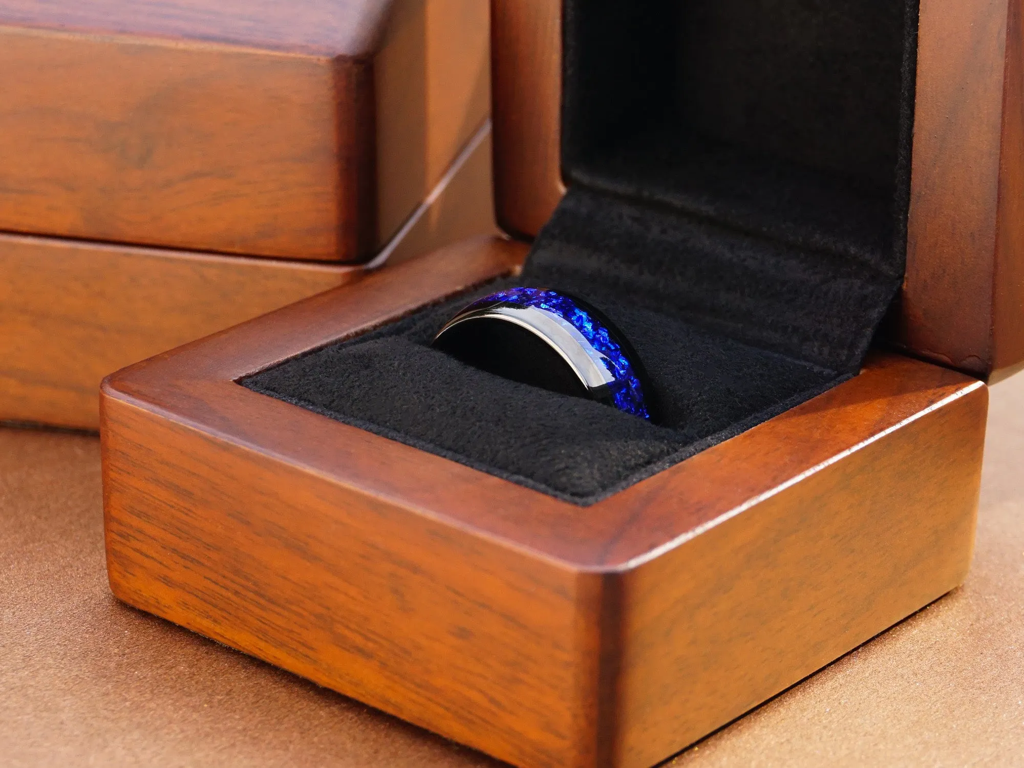 Black Tungsten Ring with Blue Lab-Created Sapphire Inlay - 8MM