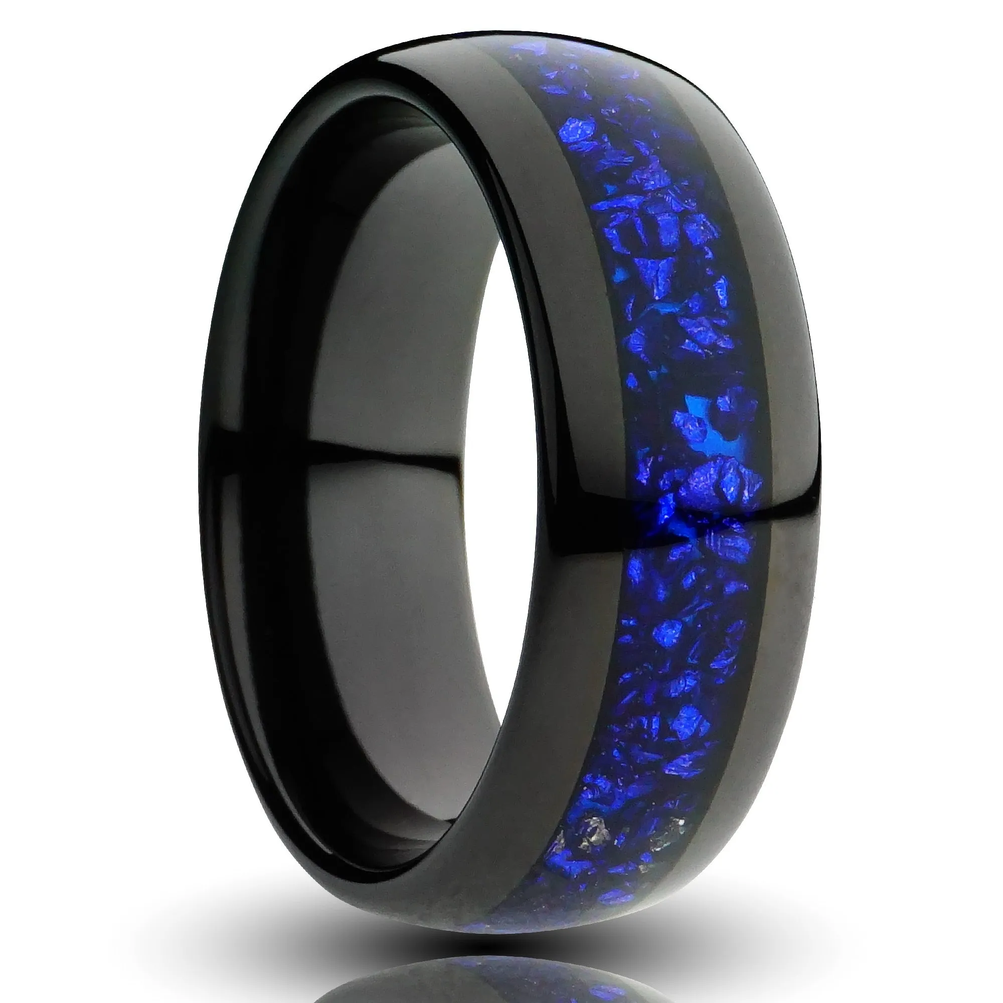 Black Tungsten Ring with Blue Lab-Created Sapphire Inlay - 8MM