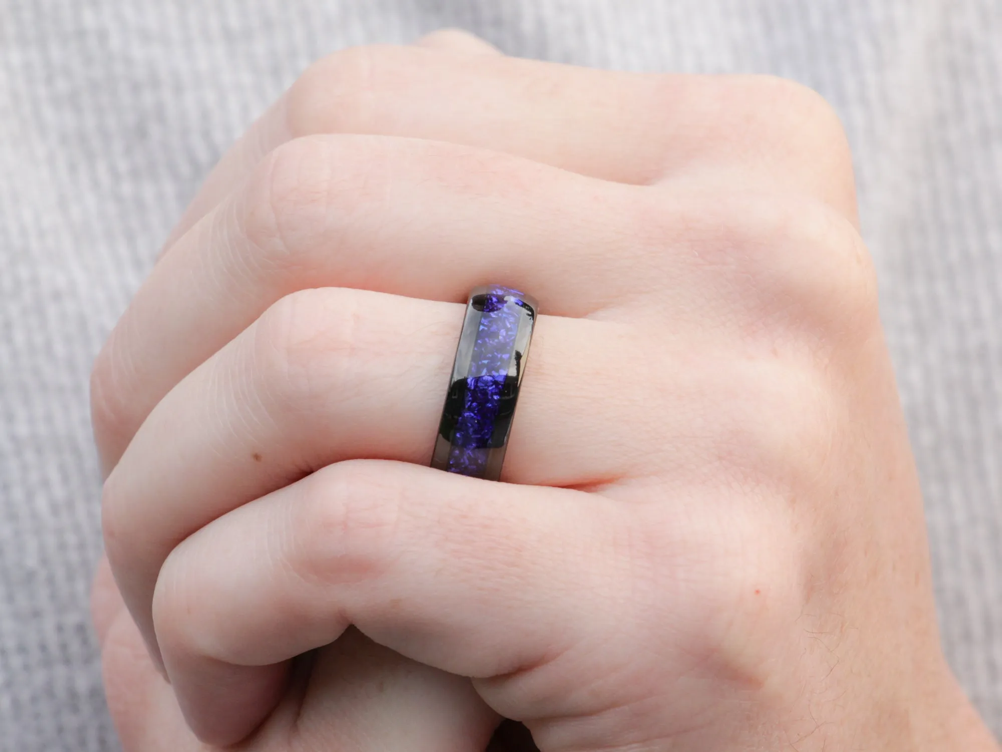Black Tungsten Ring with Blue Lab-Created Sapphire Inlay - 8MM