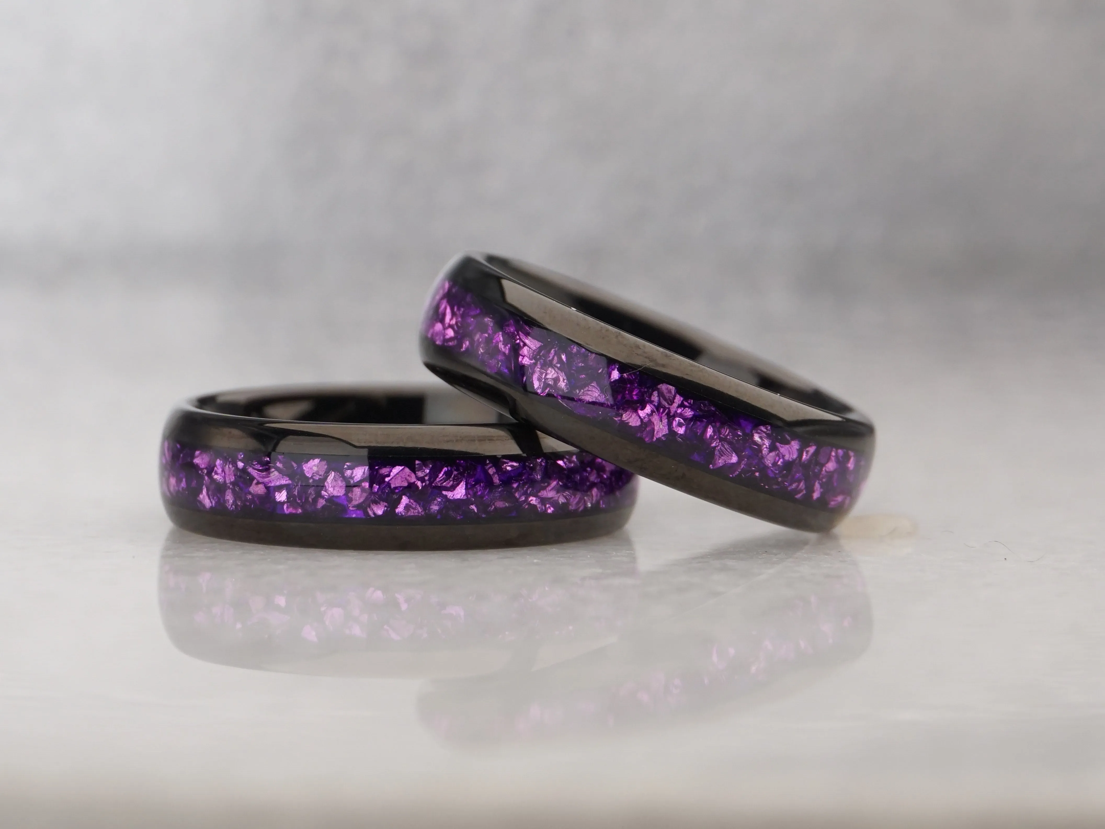 Black Tungsten Ring with Lab-Created Amethyst Inlay - 6MM