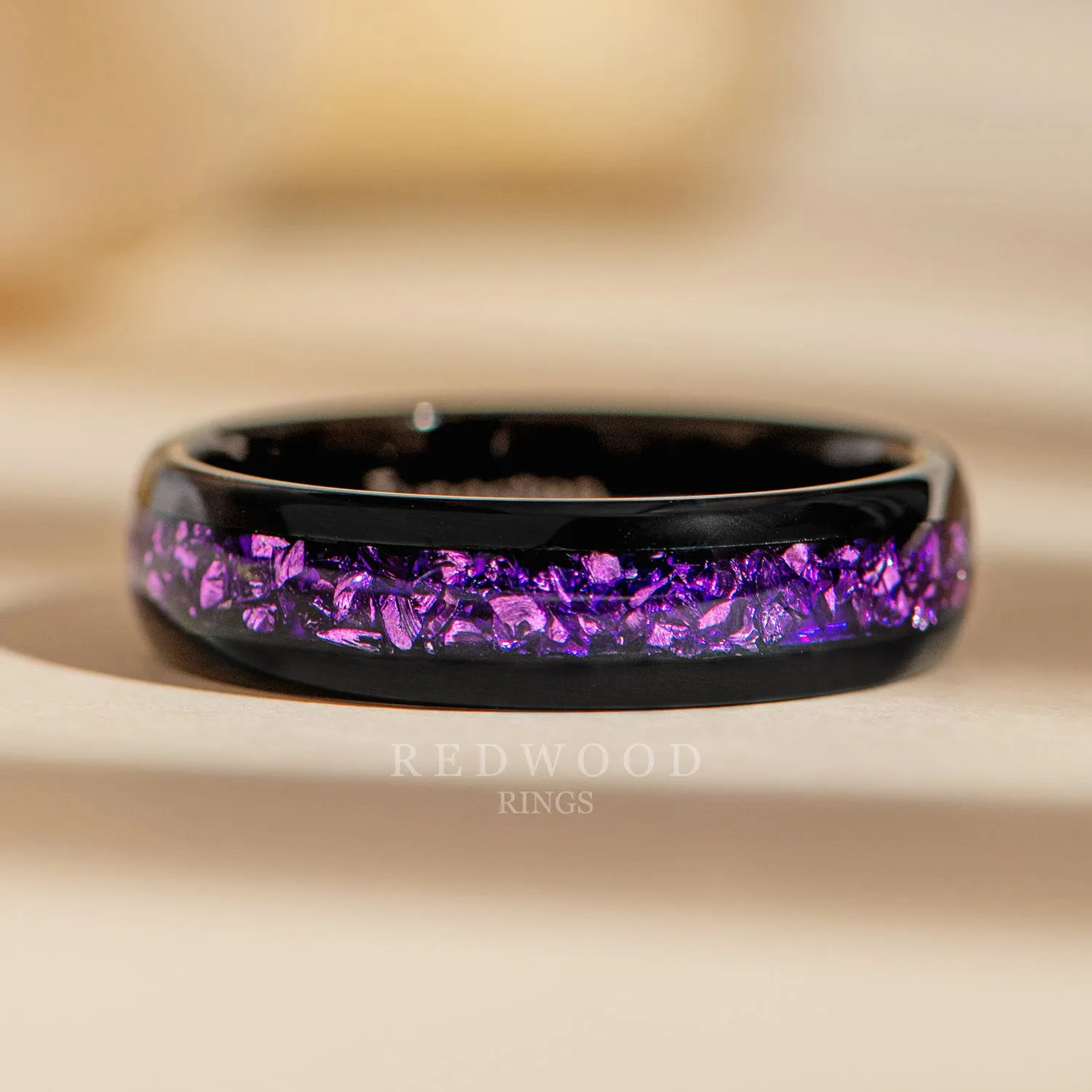Black Tungsten Ring with Lab-Created Amethyst Inlay - 6MM
