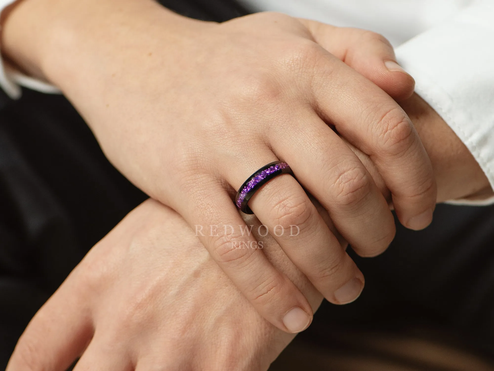 Black Tungsten Ring with Lab-Created Amethyst Inlay - 6MM