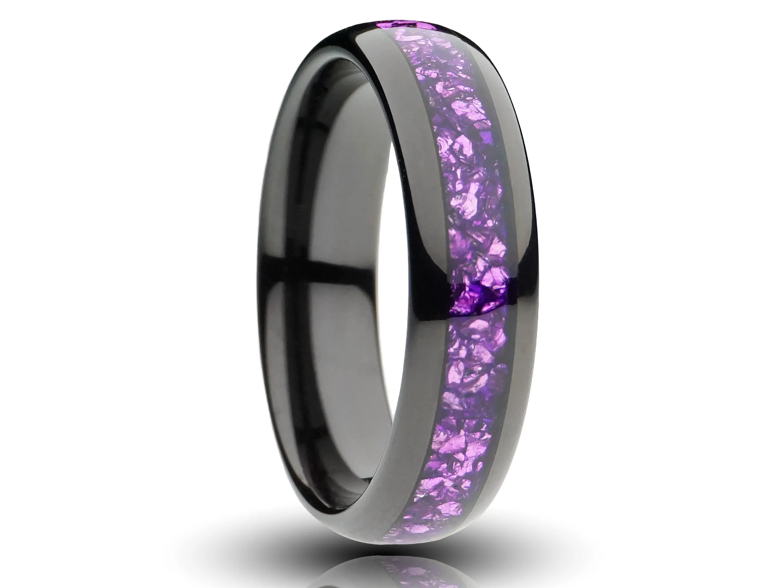 Black Tungsten Ring with Lab-Created Amethyst Inlay - 6MM