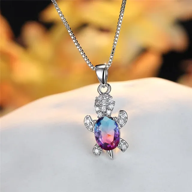 Blue Purple Oval Zircon | Save the Sea Turtle Necklace 17 Styles