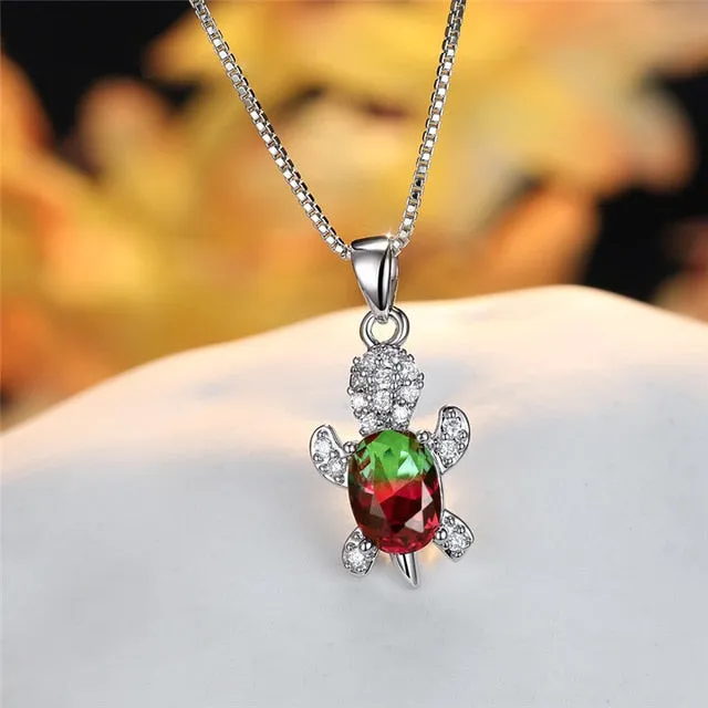 Blue Purple Oval Zircon | Save the Sea Turtle Necklace 17 Styles