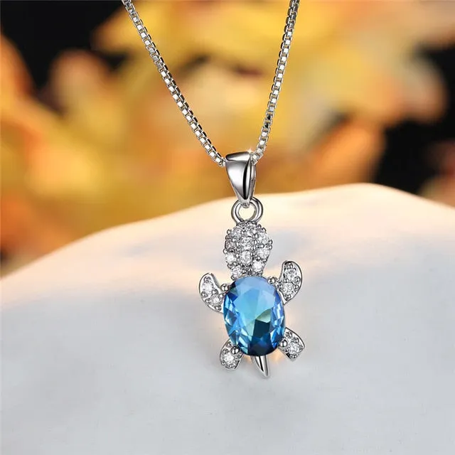 Blue Purple Oval Zircon | Save the Sea Turtle Necklace 17 Styles