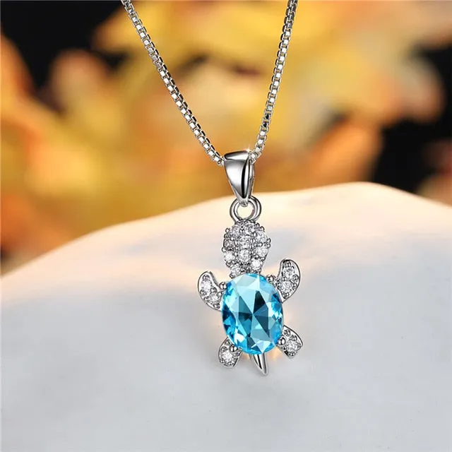 Blue Purple Oval Zircon | Save the Sea Turtle Necklace 17 Styles