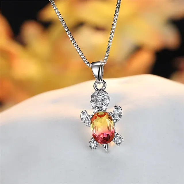 Blue Purple Oval Zircon | Save the Sea Turtle Necklace 17 Styles