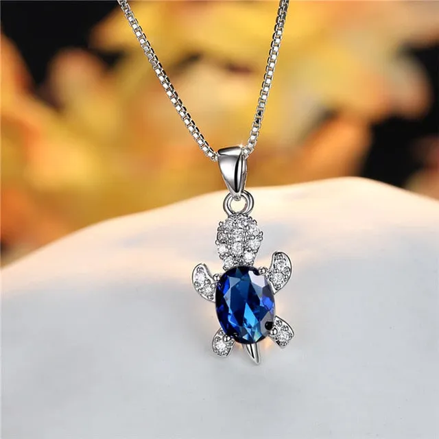 Blue Purple Oval Zircon | Save the Sea Turtle Necklace 17 Styles