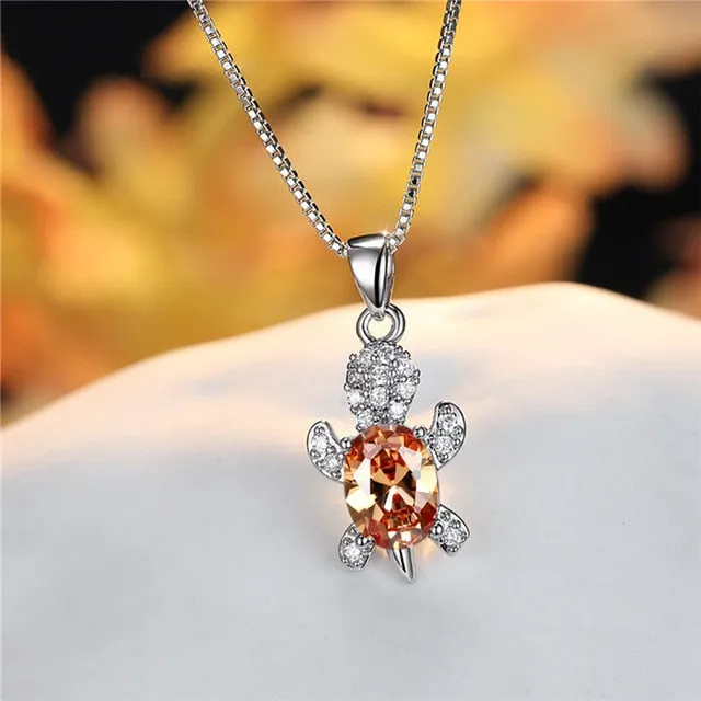 Blue Purple Oval Zircon | Save the Sea Turtle Necklace 17 Styles