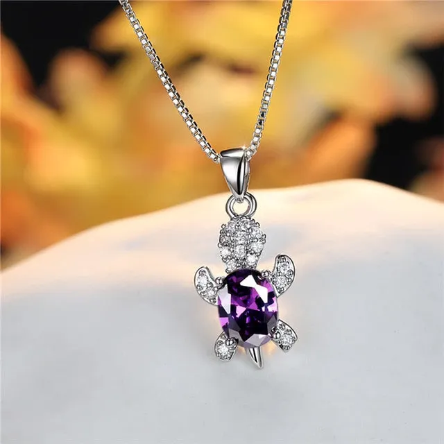 Blue Purple Oval Zircon | Save the Sea Turtle Necklace 17 Styles