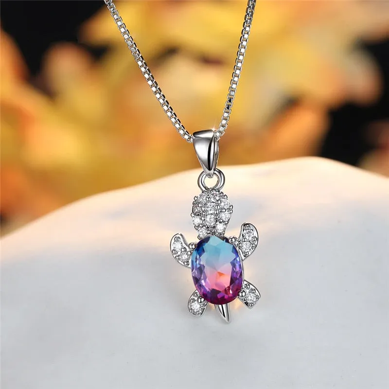Blue Purple Oval Zircon | Save the Sea Turtle Necklace 17 Styles
