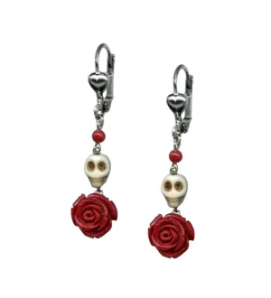 Bohemian Cowgirl Howlite Skull and Rose Earrings