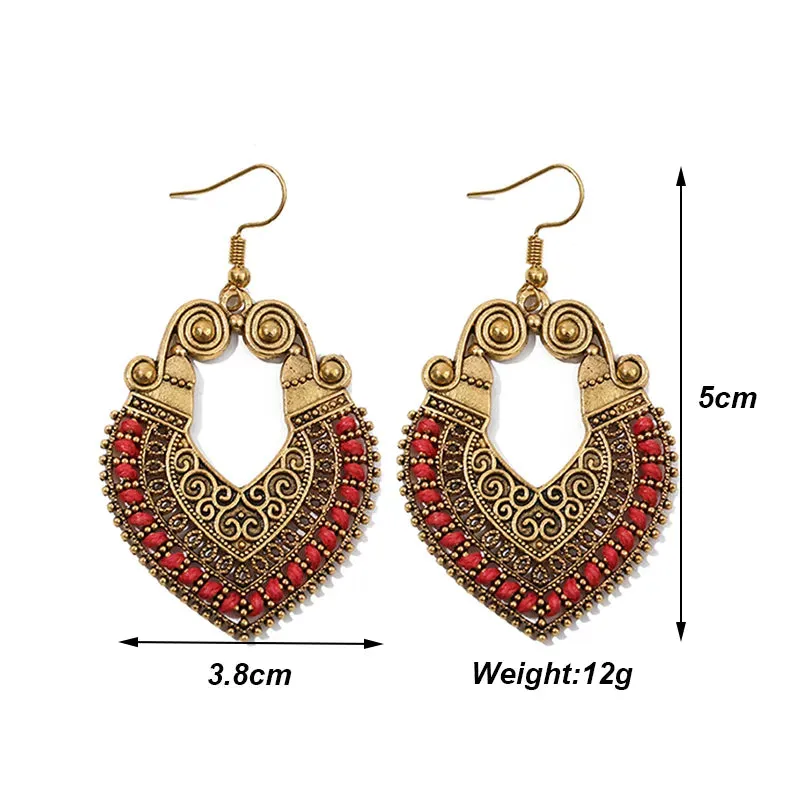 Bohemian Ethnic Heart Braided Hook Hanging Dangle Earrings for Women