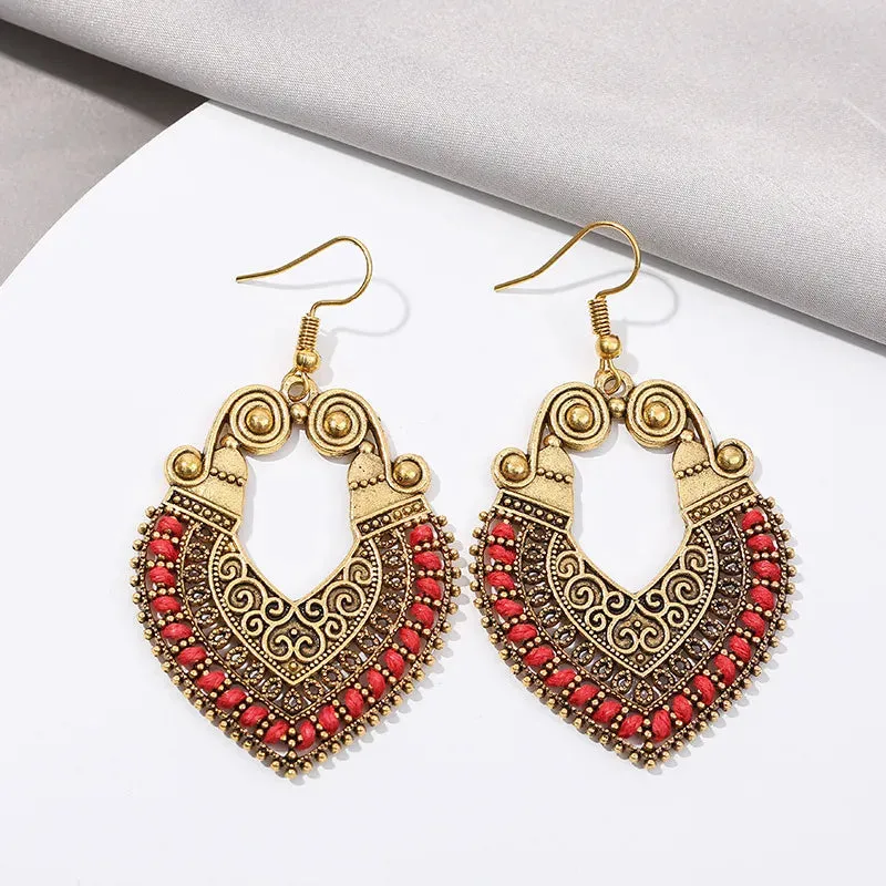 Bohemian Ethnic Heart Braided Hook Hanging Dangle Earrings for Women